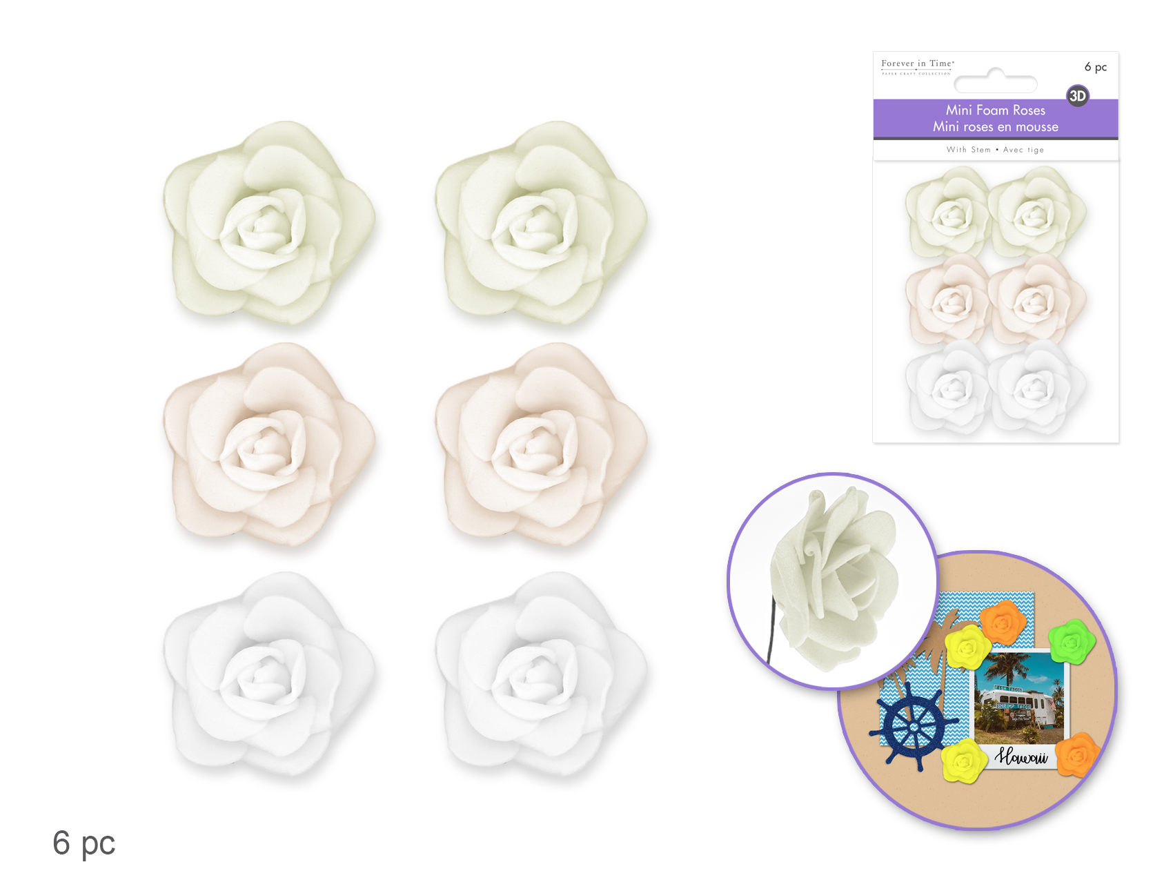 Mini Foam Roses w/Stem White (6PCS) Dyon Center N.V.