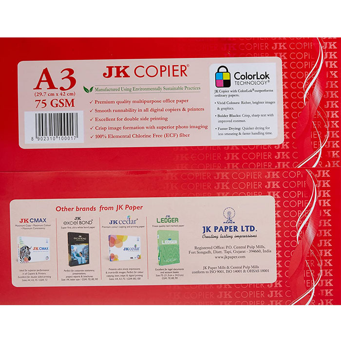 JK Copier Red 75 Gsm (A3 Size Pack Of 500 Sheets) IMPERIAL