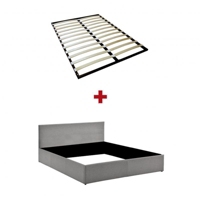 Cadre de lit coffre avec tête de lit en tissu gris clair