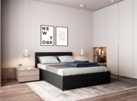 Cadre de lit coffre avec tête de lit en PU noir 140x190