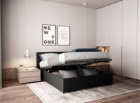 Cadre de lit coffre avec tête de lit en PU noir 140x190