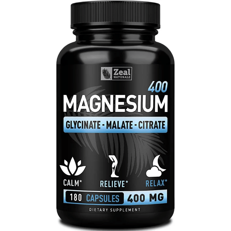 zeal Premium Chelated Magnesium Glycinate, Malate, Citrate (400mg 180