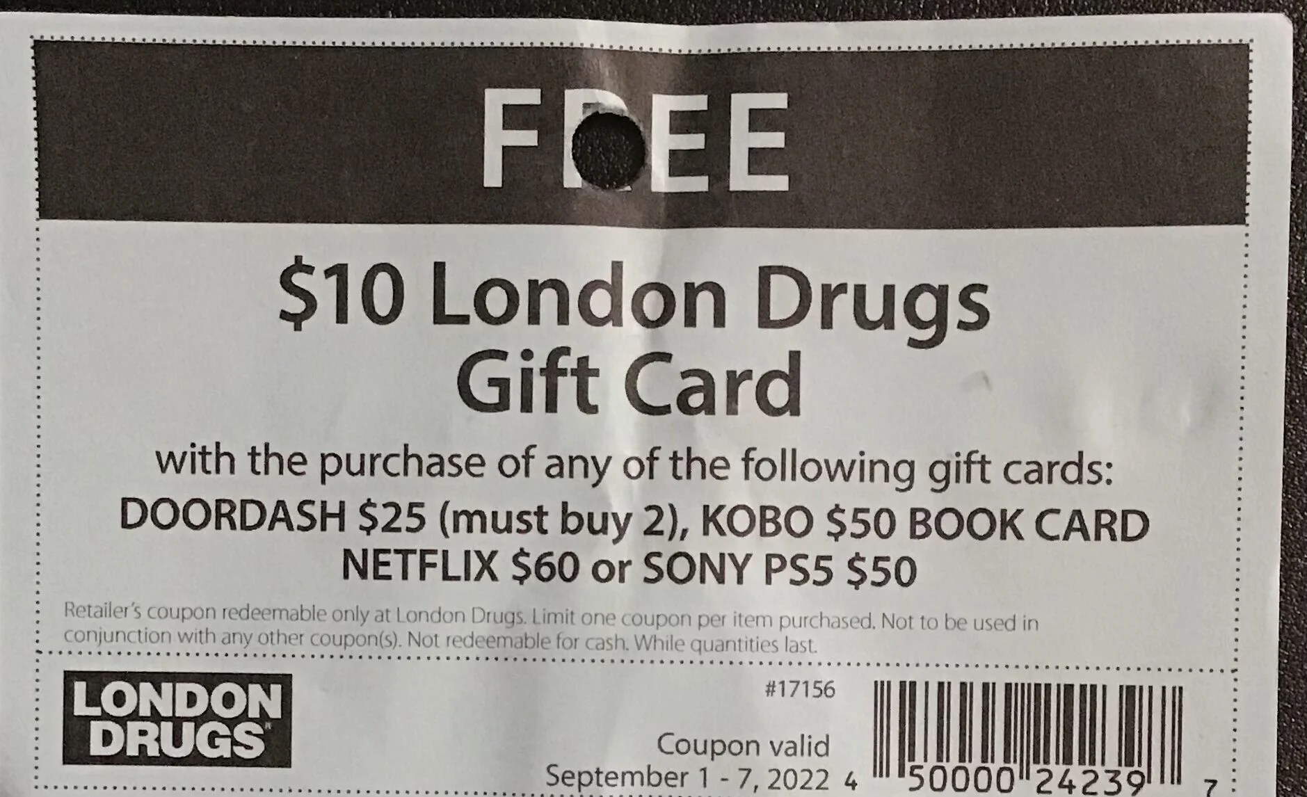 [London Drugs] FREE 10 London Drugs Gift Card With purchase of Kobo