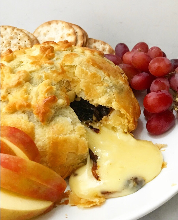 Baked Brie with Caramelized Onions e2 bakes brooklyn