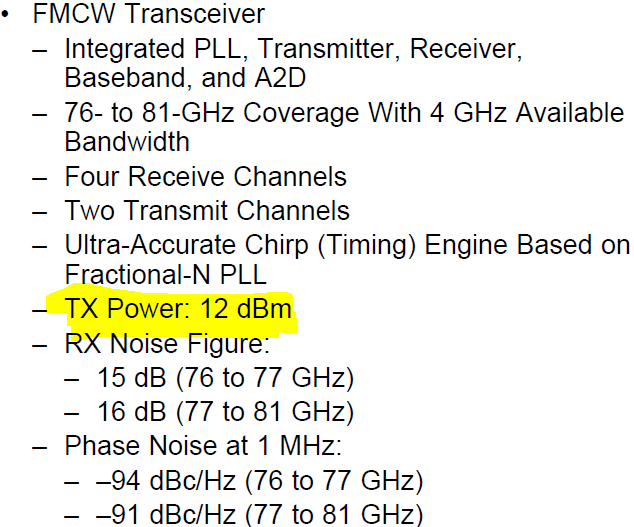 AWR1642 Confirm Power in TX and Gain in RX Sensors forum Sensors