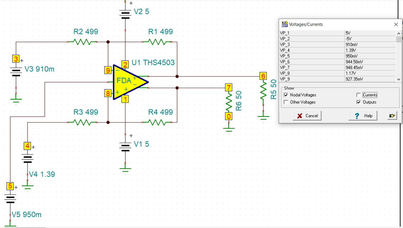 THS4503EP TINA TI DC analysis vs speadsheet using given equations