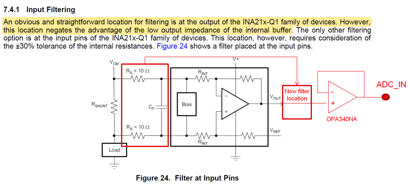 INA213Q1 Location of filter in INA213Q1 to reduce noise Amplifiers