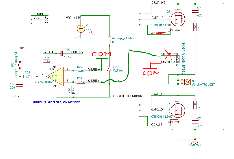 UCC21710Q1 Current sense monitoring through shunt, with a SiC mosfet
