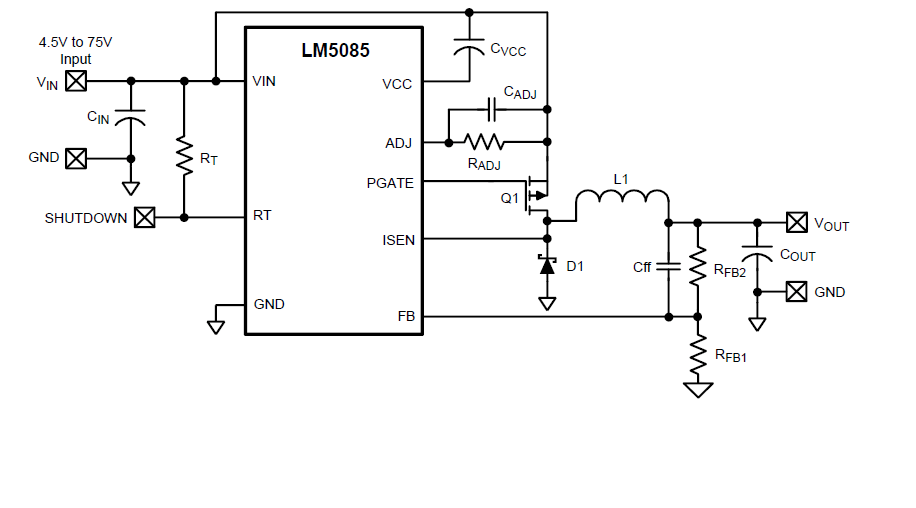 LM5085 What is the function of 'D1' schottky diode in LM5085 typical