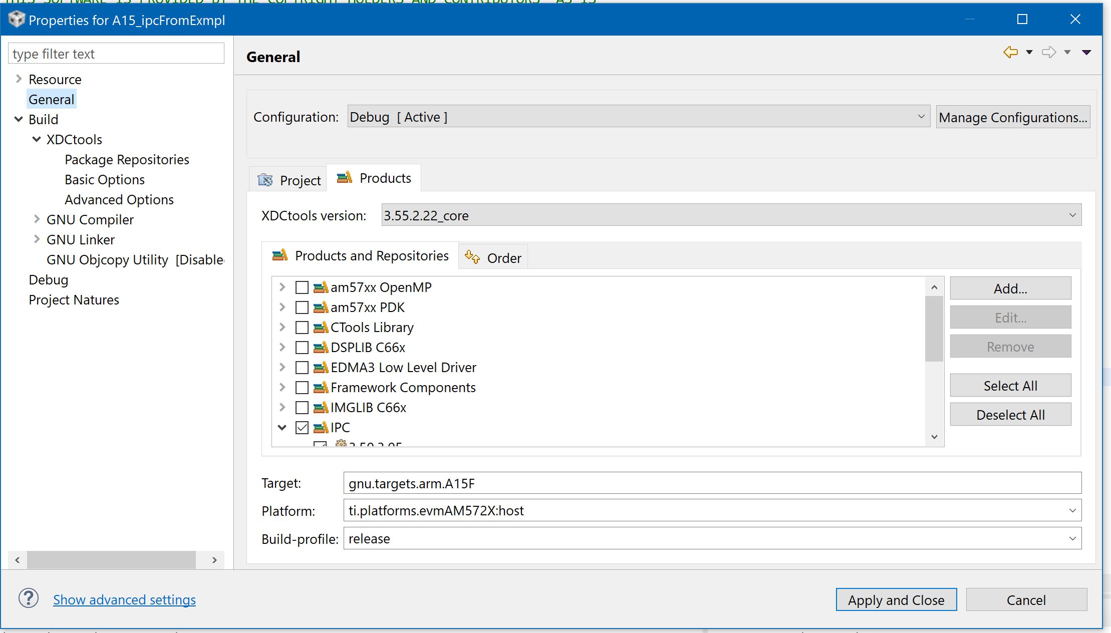 CCS/TMDXIDK57XLCD Importing IPC example Processors forum