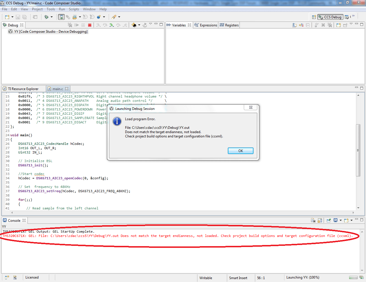 ERROR Trouble running Target CPU Memory Map Error READ access by CPU