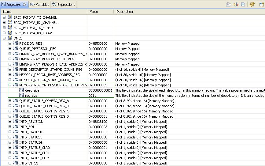 Problem on insert QMSS Descriptor Memory Region for multicore