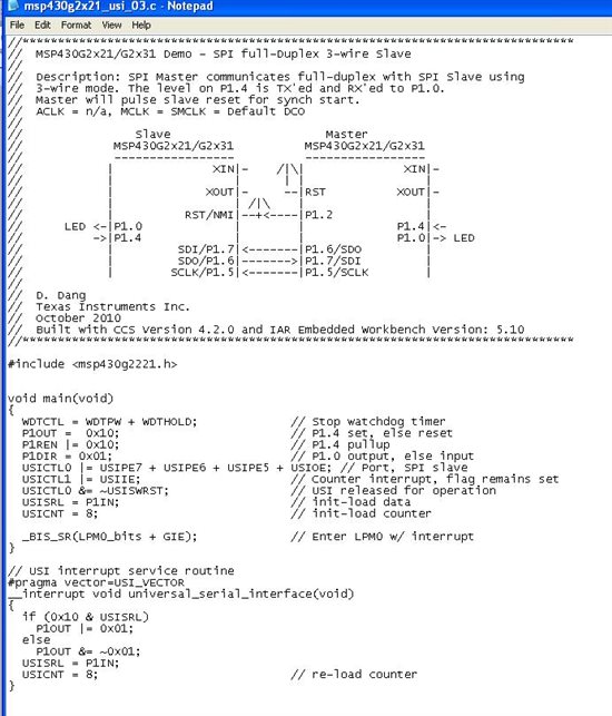 SPI MSP430 example. MSP lowpower microcontroller forum MSP low