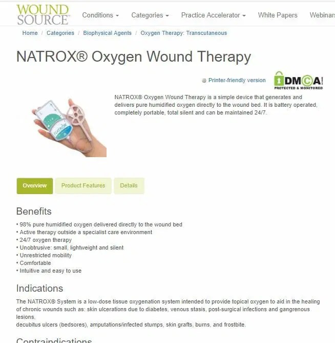 NATROX® Oxygen Wound Therapy now listed on WoundSource NATROX® Wound Care Supporting