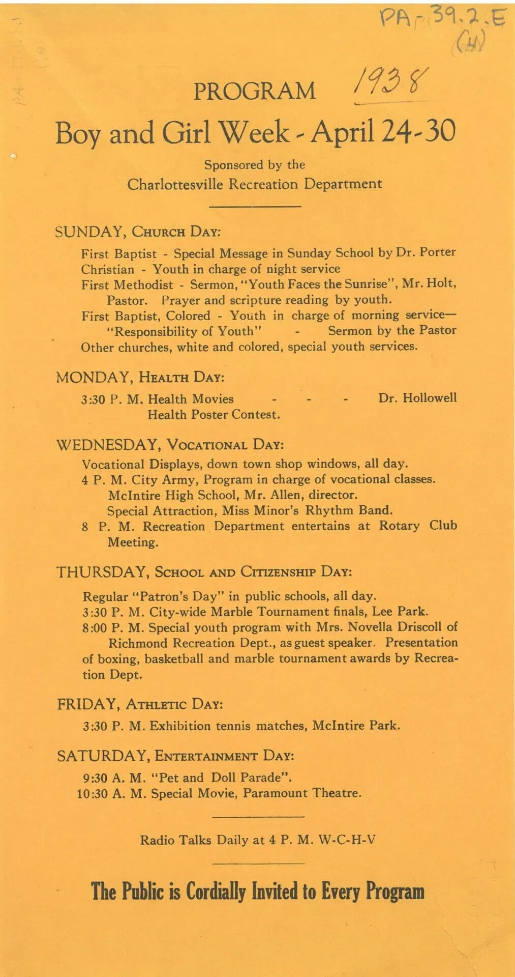 City of Charlottesville collectionParks and RecreationEvents The