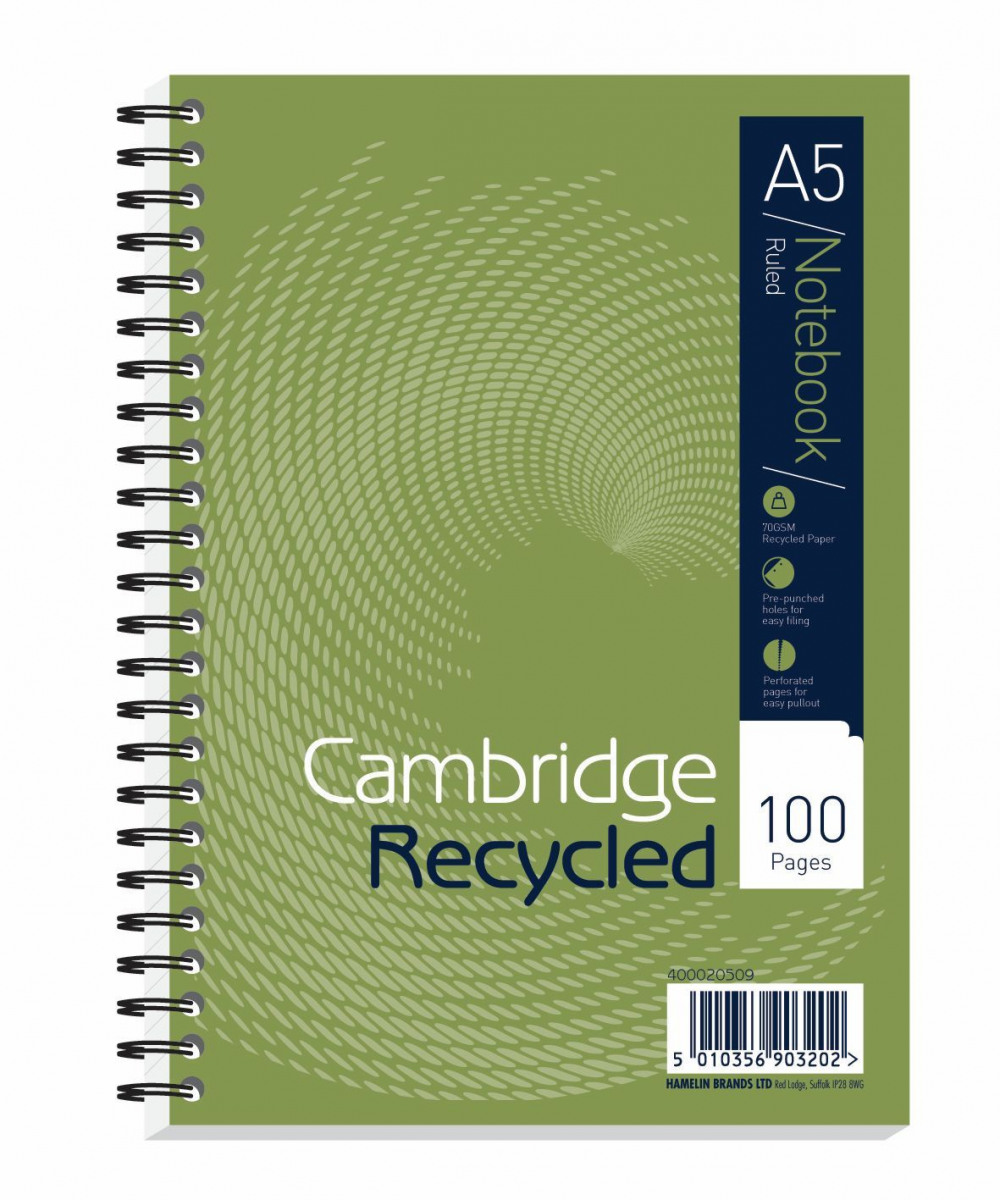 Office Supplies CAMBRIDGE RECYCLED NOTEBOOK A5 PK5