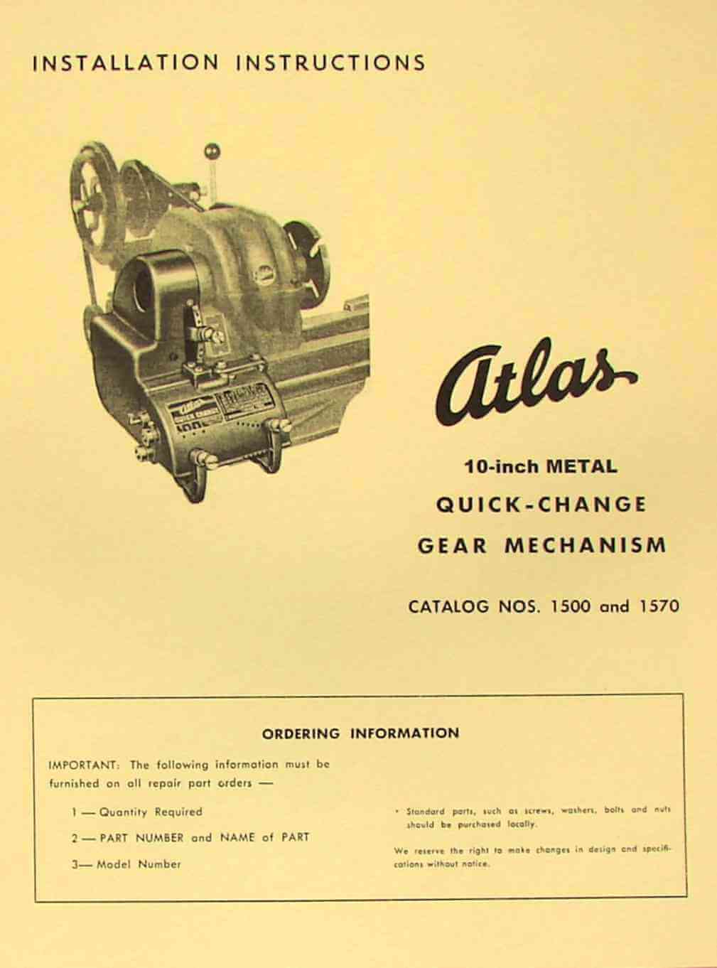 ATLASCraftsman 10" Quick Change Gear Box Installation & Part Manual