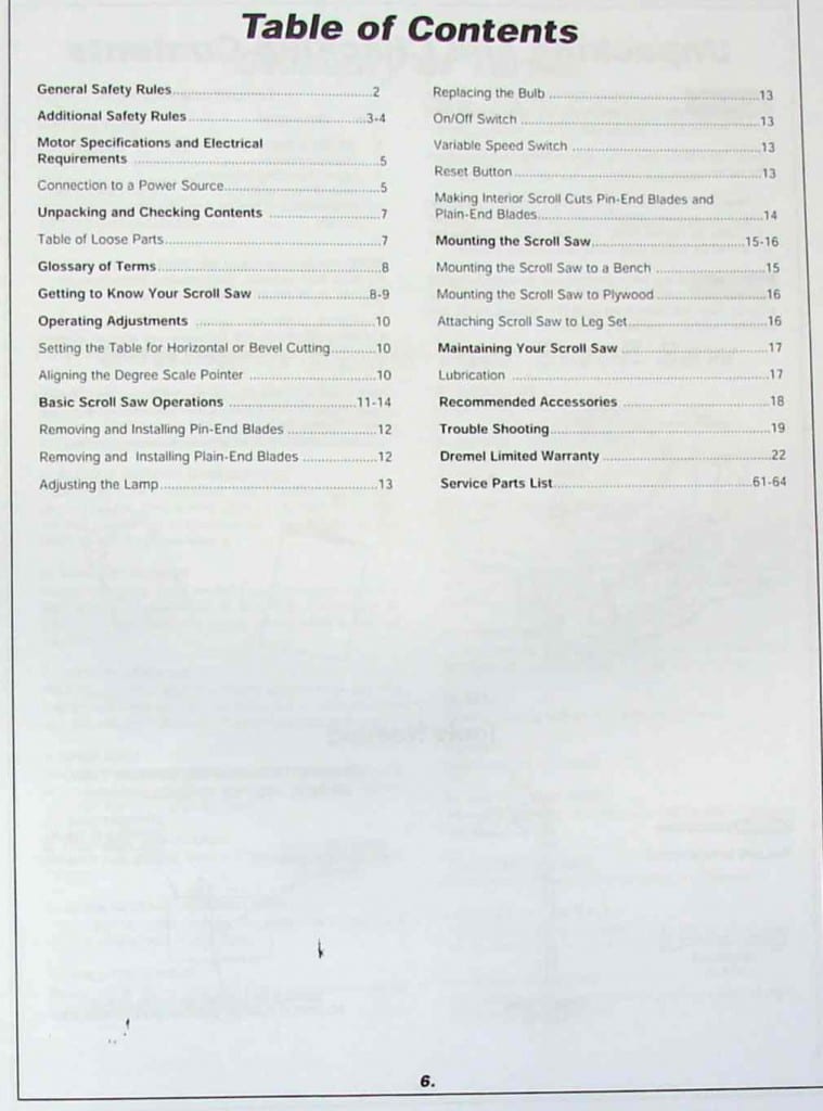 DREMEL 1680 16" Scroll Saw Operator's & Parts Manual Ozark Tool