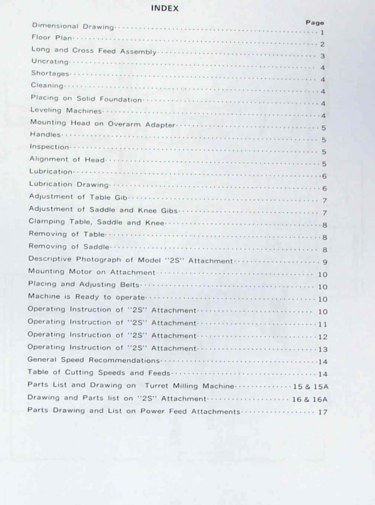 MILLPORT 2S Vertical Milling Machine Owner's, Instructions, and Parts