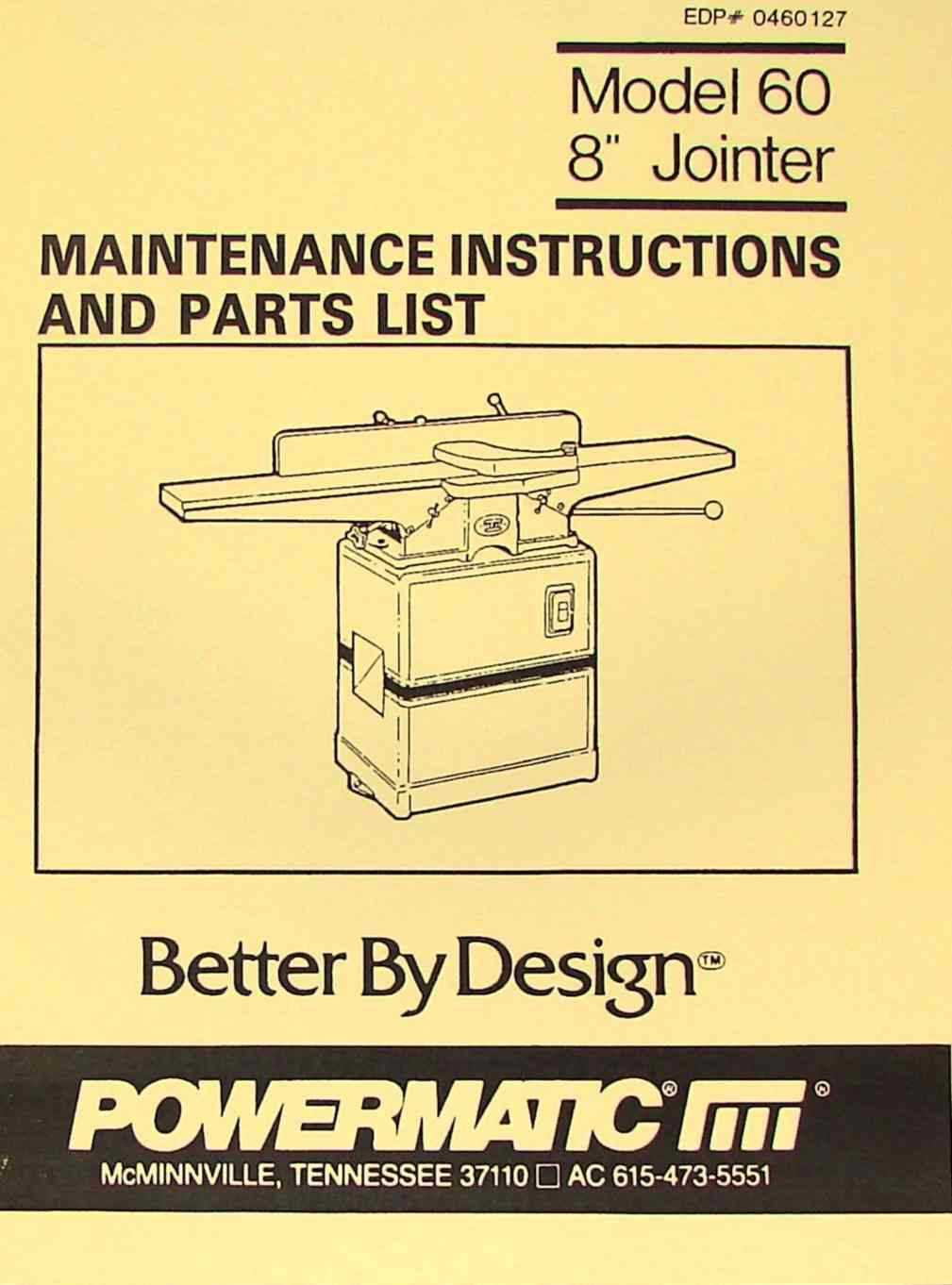 POWERMATIC 60 8" Jointer Newer Instruction & Part Manual Ozark Tool