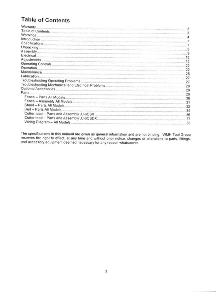 JET JJ6CSX JJ6CSDX 6" Jointer Instructions and Parts Owner's Manual