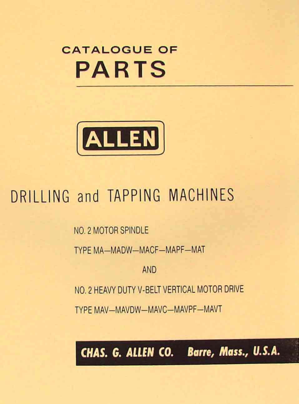 ALLEN No.2 Drilling & Tapping Machines Parts Manual Ozark Tool Manuals & Books