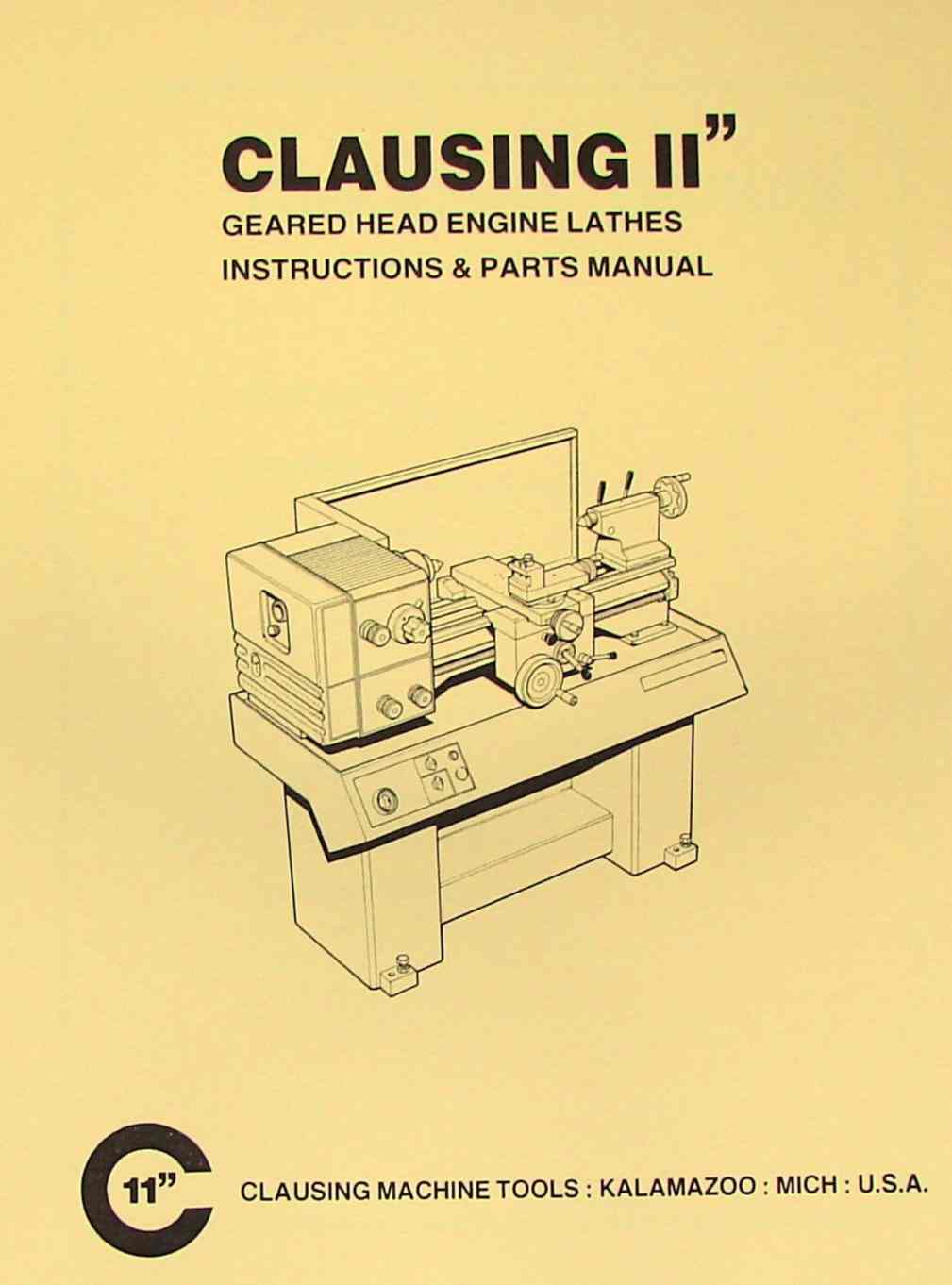 CLAUSING 11 inch Metal Lathe Instructions & Parts Manual Ozark Tool