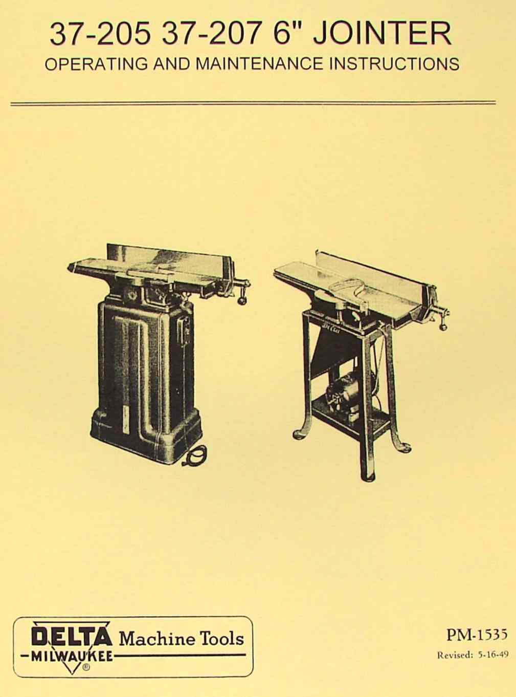 DELTAMilwaukee 6" Short Bed Jointer 37205, 37207 Owner's & Parts