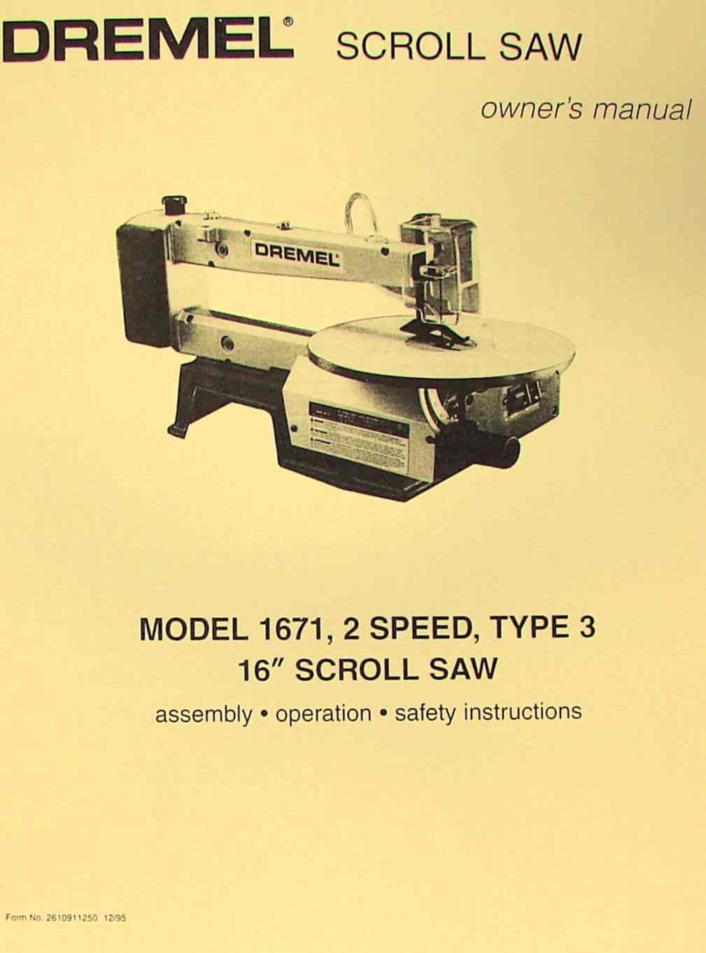 DREMEL 1671 16" Scroll Saw Operator's & Parts Manual Ozark Tool