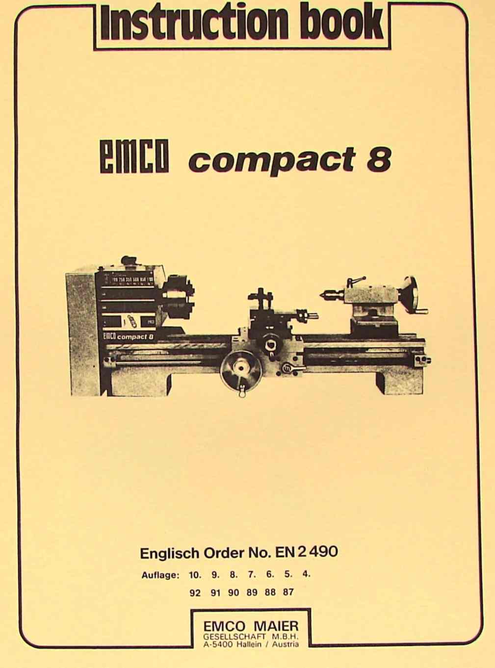EMCO Compact 8 Metal Lathe Instructions Manual Ozark Tool Manuals & Books