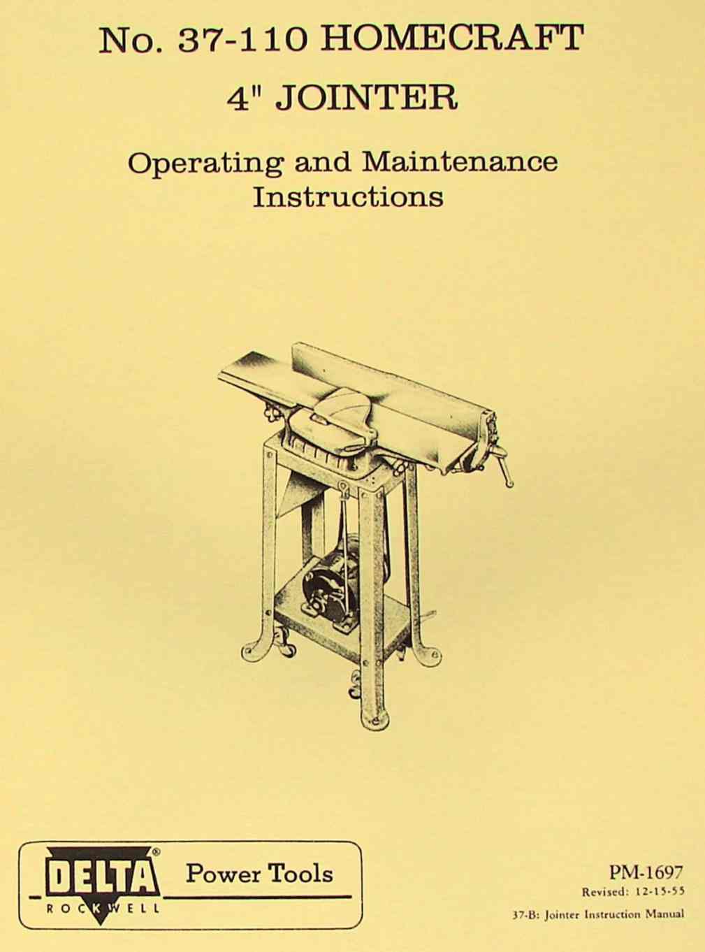 HOMECRAFT DELTA 37110 4" Jointer Operator Manual Ozark Tool Manuals