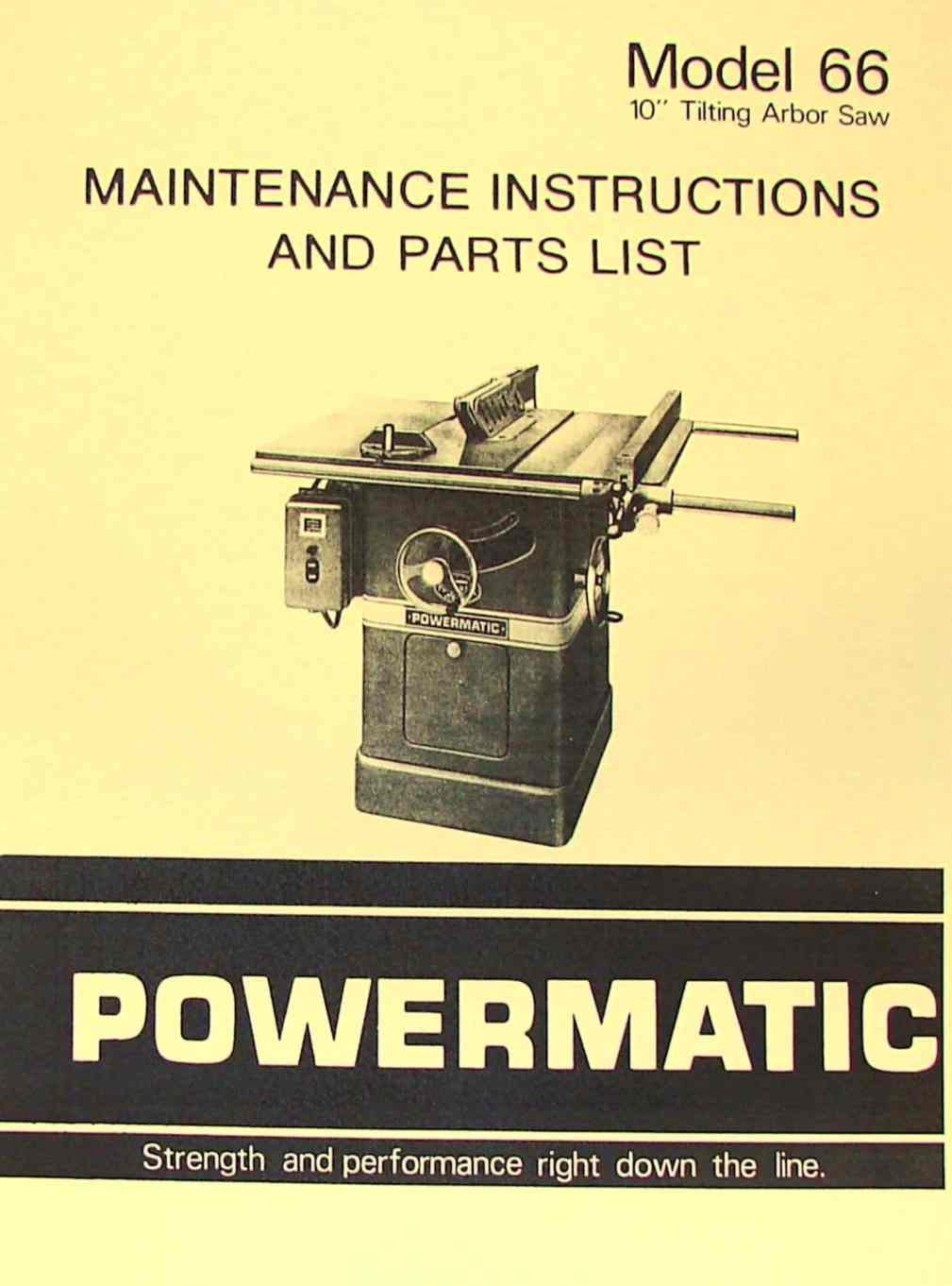 POWERMATIC 66 Table Saw Instruction & Part Manual Ozark Tool Manuals