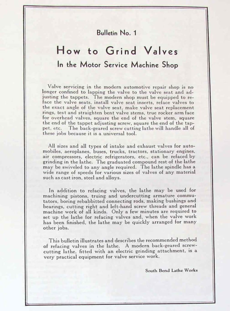 SOUTH BEND How to Grind Valves and Sharpen Reamers and Cutters Manual