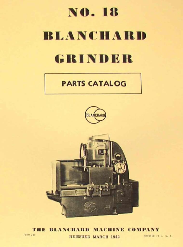 BLANCHARD 18 Surface Grinder Parts Manual Ozark Tool Manuals & Books