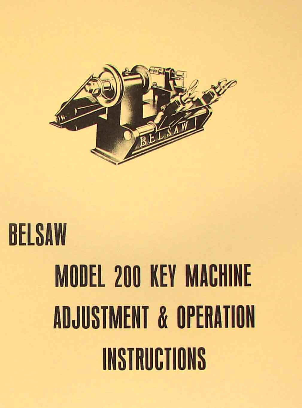 BELSAW 200 Key Maker Machine Instructions & Parts Manual Ozark Tool
