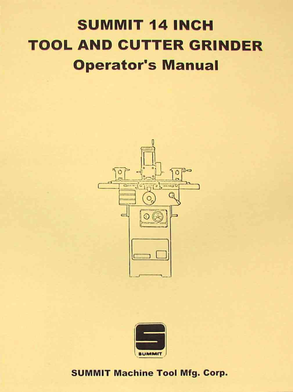 SUMMIT 14" Tool & Cutter Surface Grinder Operator Instruction & Part