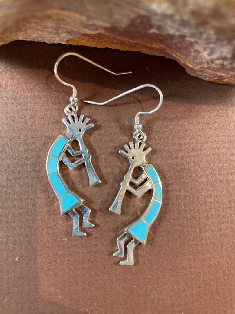 Turquoise Inlaid Kokopelli Earrings