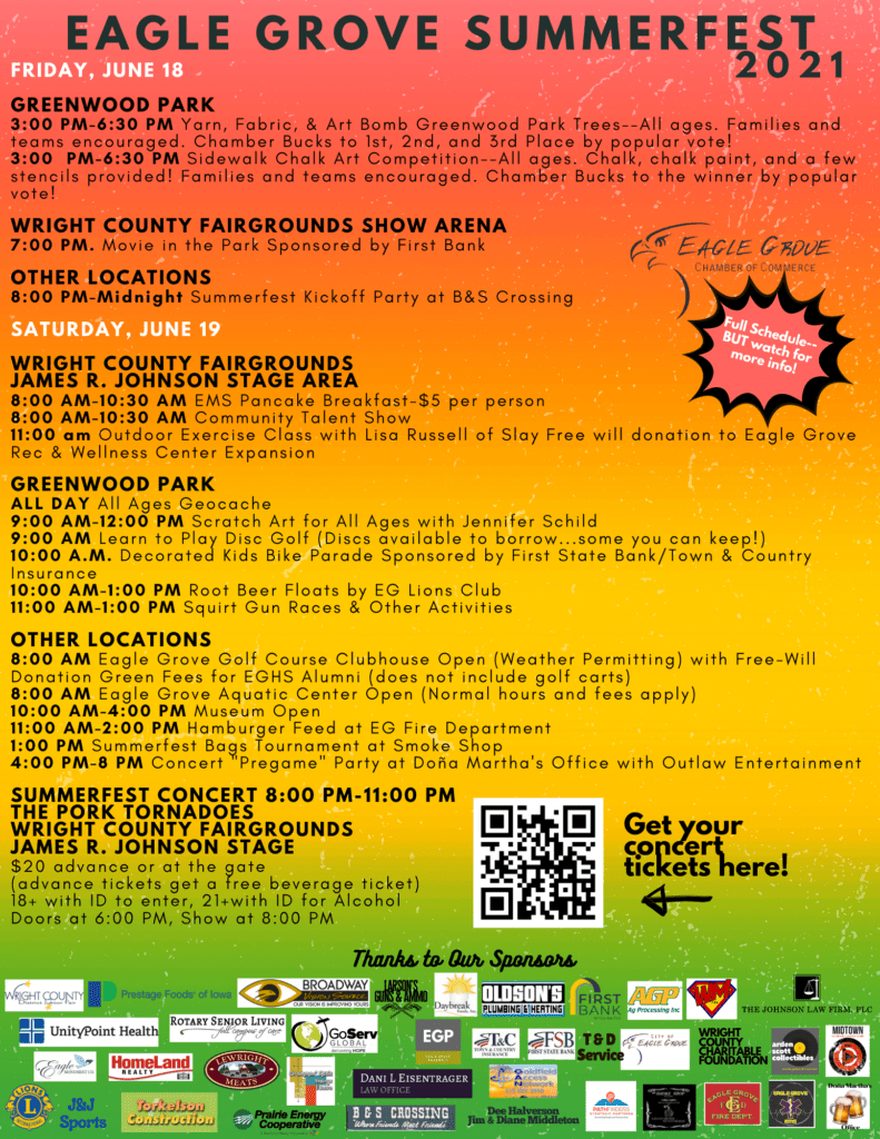 full summerfest schedule here! Eagle Grove
