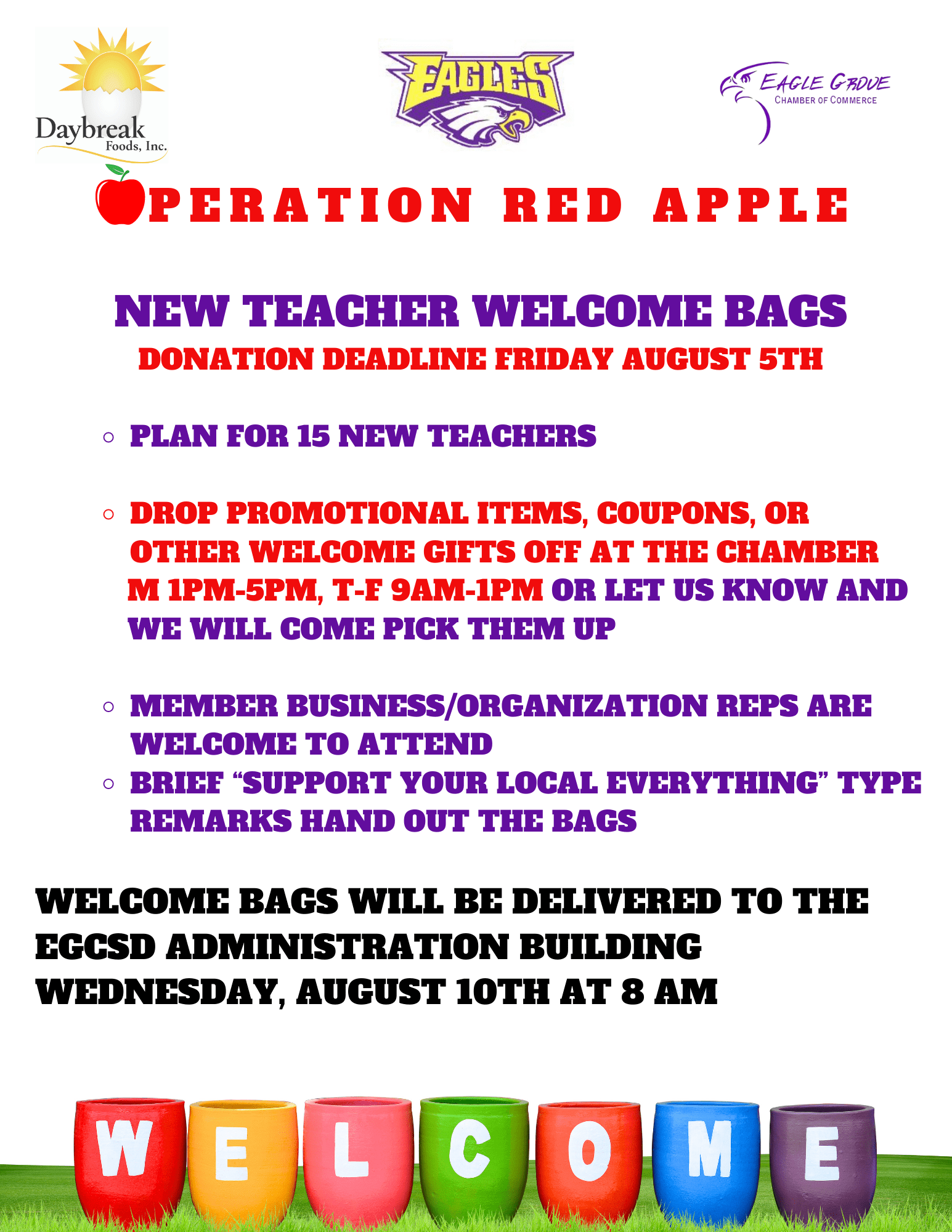 School supply drive and red apple teacher Eagle Grove