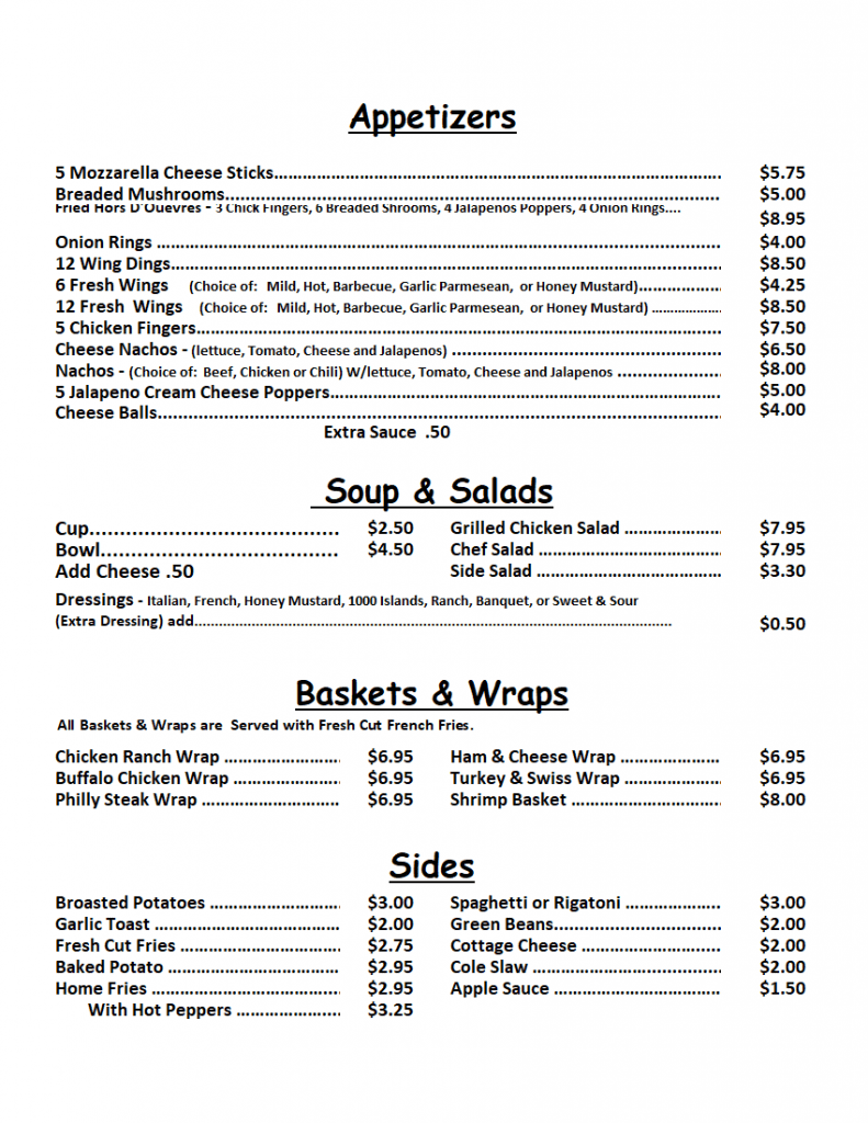 menu Fraternal Order of Eagles 190