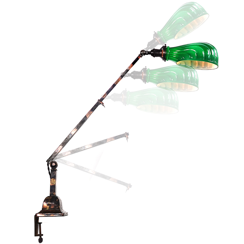 Beautiful Square Tube Telescoping Emerald Glass Desk Lamp Early Electrics