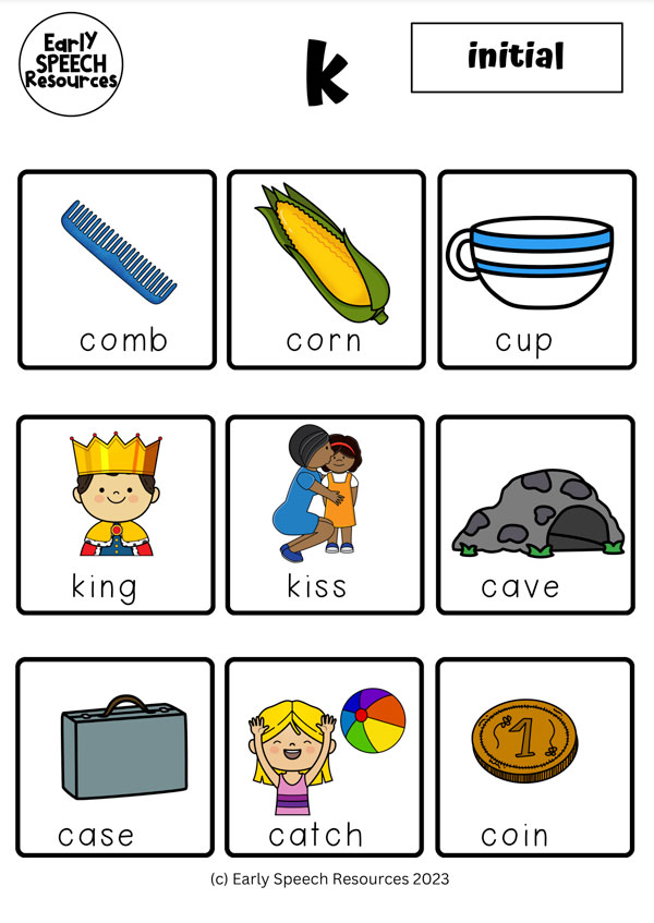 K Initial Articulation Sheet Early Speech Resources