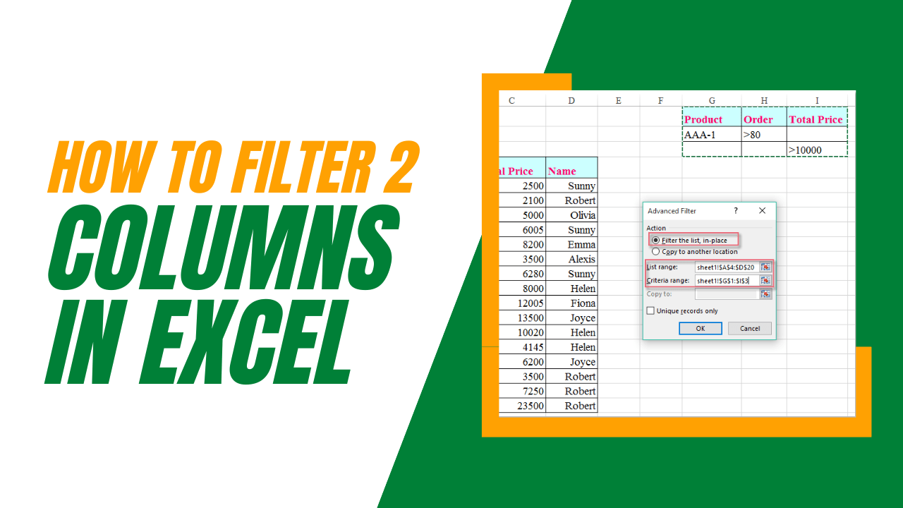 How to Filter 2 Columns in Excel Using Advanced Filter Function