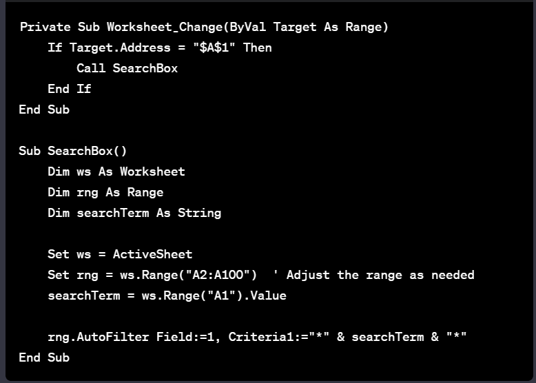 How to Create a Search Box in Excel Multiple Uses of a Search Box