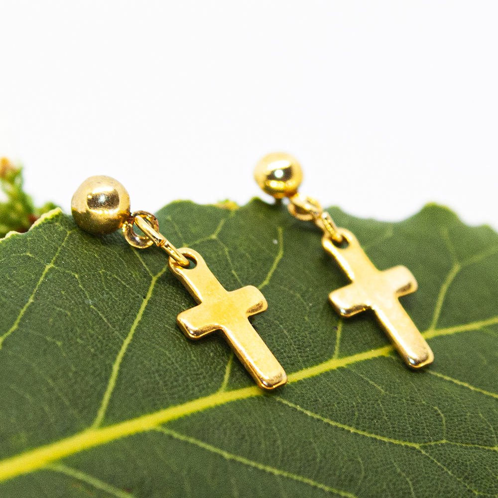 Gold Cross Stud Earrings for Sensitive Ears