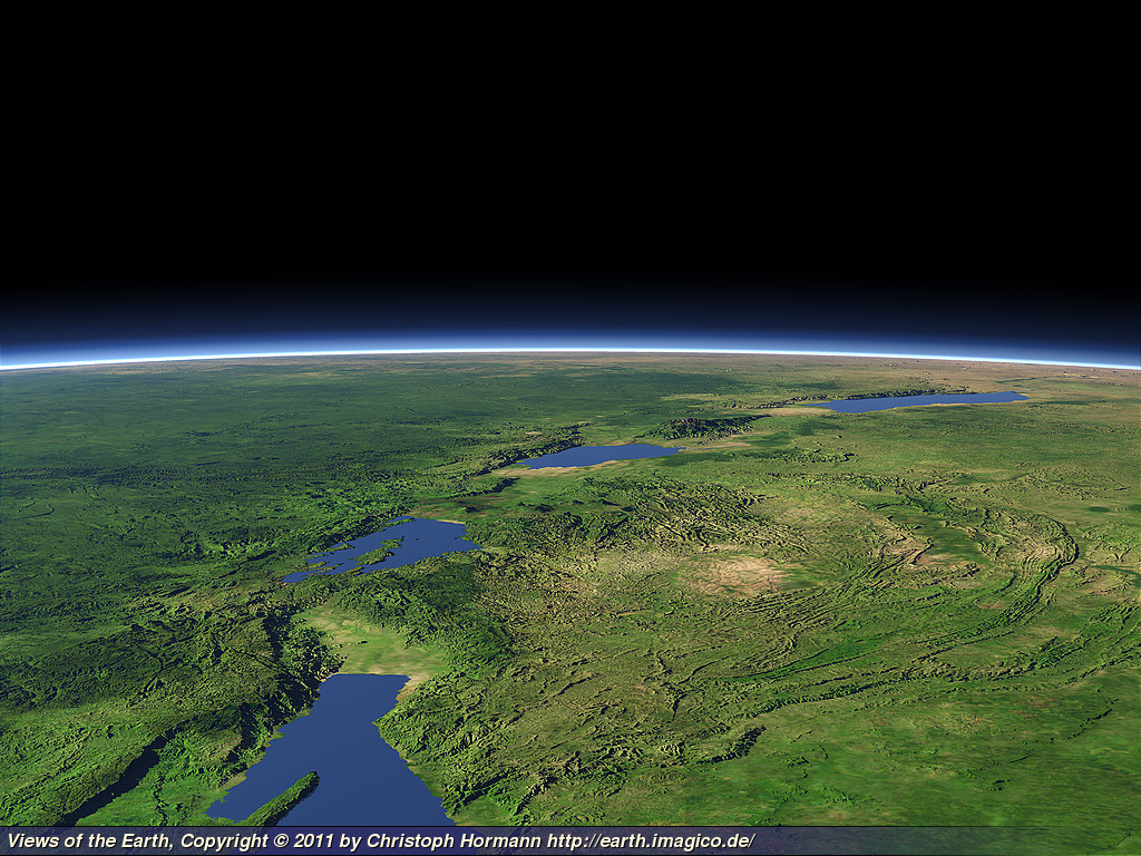 Artificial rendering of the Albertine Rift (western branch of the East African Rift). From