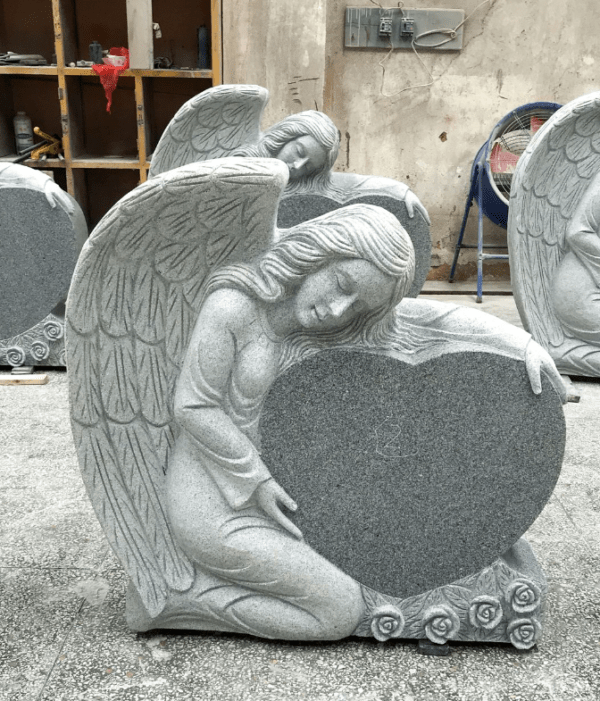 Grey granite angel carved headstones easonstone