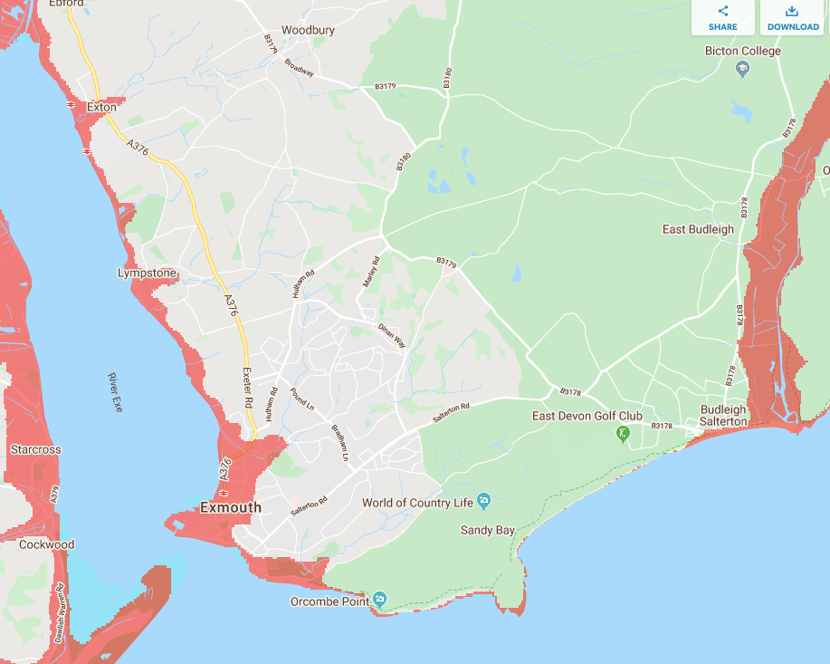 Flooding prediction for swathes of East Devon and Exeter is played down