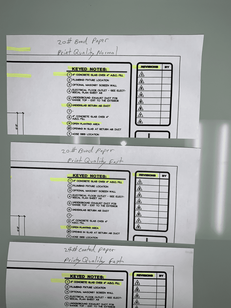 Ink Smearing Issues Highlighting Blueprints Printed on Inkjet Printers