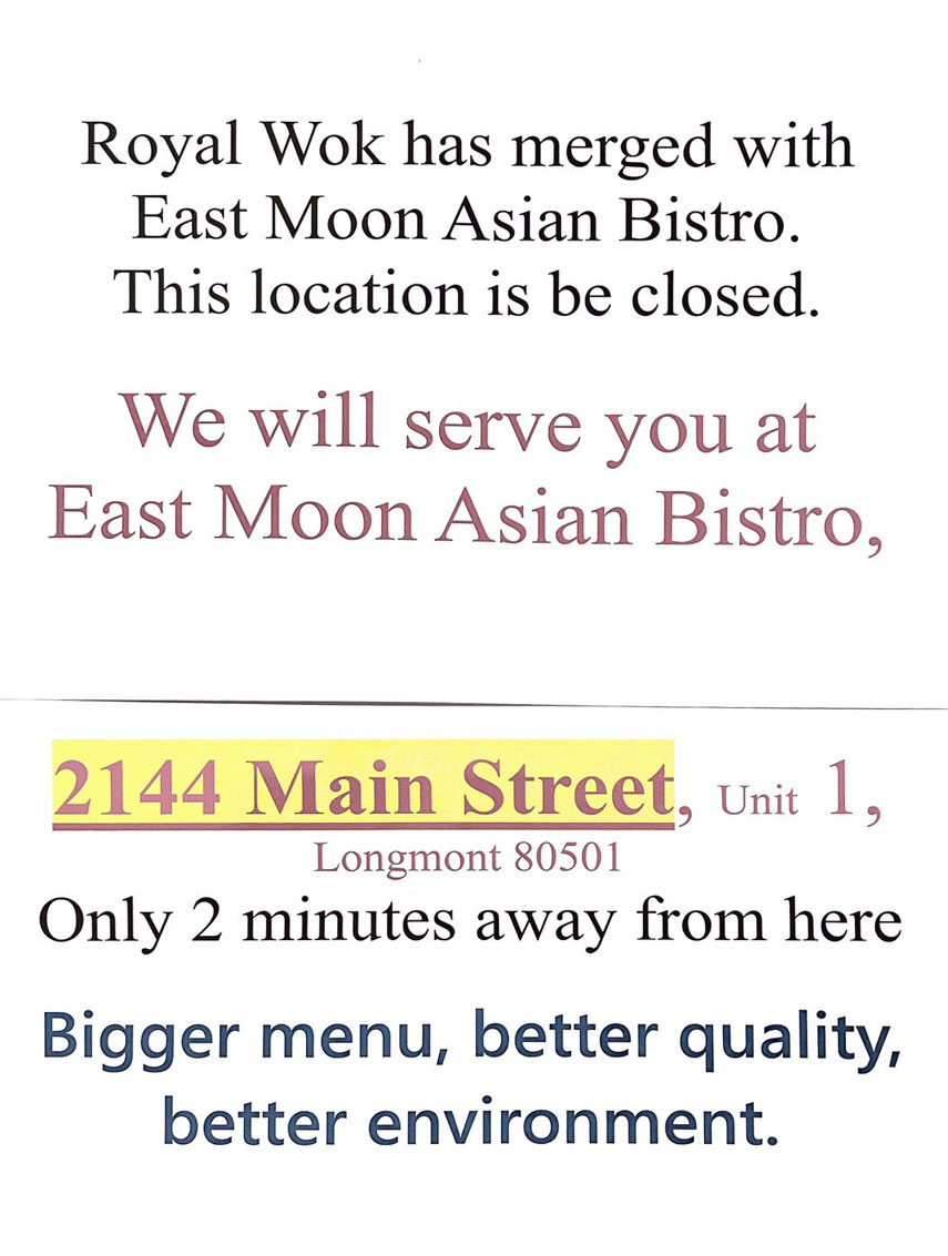 East Moon Asian Bistro/Sushi Food delivery Longmont Order online